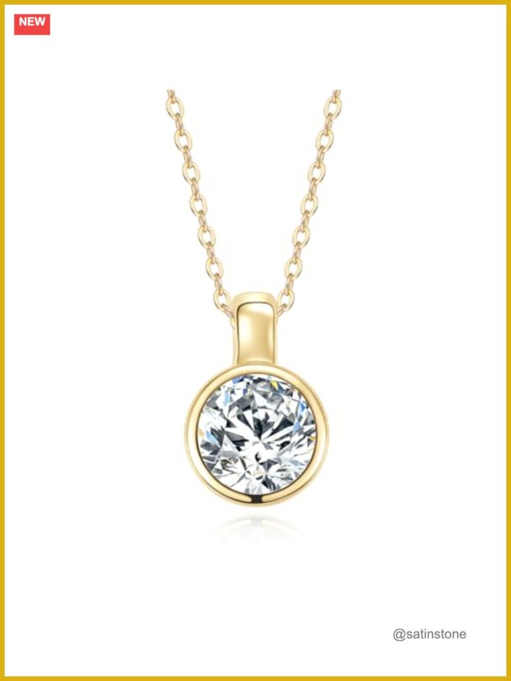 Moissanite Solitaire Pendant Necklace S925 Sterling Silver Gold Plated